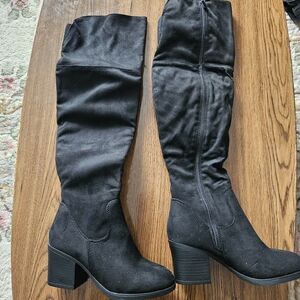 TOP Moda Black Over-the-Knee Block Heel Boots